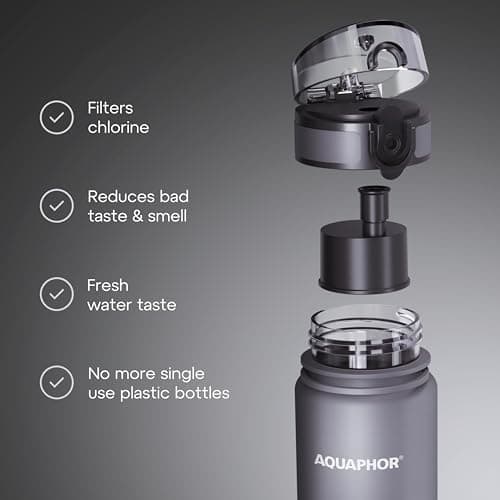 AQUAPHOR City Bottle 500ml Grey I Bottle with water filter for travel I Filter with activated carbon I Filters chlorine I Made of Tritan & BPA-free — view 3