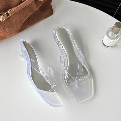 Flip Flops Women's Sandals with Transparent Strap Open Toe Fashionable Mules with Kitten Heel Toe Post Sandals for Slip-On Fashionable Comfortable Lightweight Summer Beach, White, 5 UK — view 3