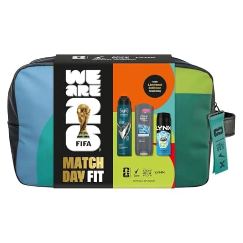 Match Day Fit Men FIFA Grooming Gift Set, Anti-Perspirant, Body Wash, Body Spray & Limited Edition Wash Bag 3 Piece Toiletry Set for Him Official FIFA Football Gift Box