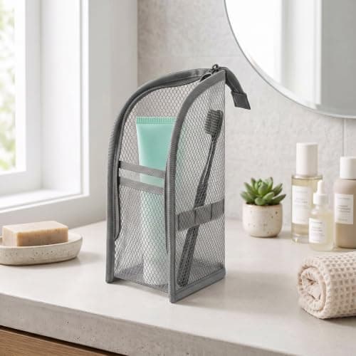Large Capacity Freestanding Toiletry Bag Waterproof Travel Makeup (Grey) — view 3