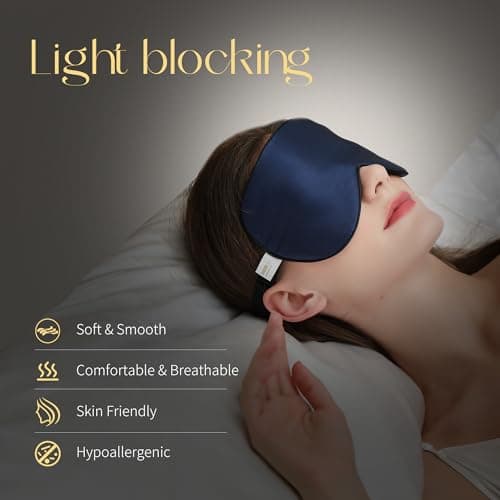 ZIMASILK 100% Natural Silk Eye Mask Blindfold, Adjustable Strap Super-Smooth Soft Sleep Eye Mask for Sleeping with Bag(Navy Blue) — view 2