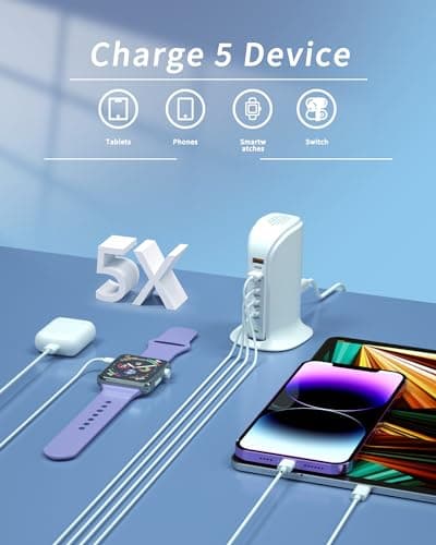 Qurzou USB C Charging Station 55W,Multi USB C Charger Tower,5 Port USB Charging Hub for iPhone 16/15/14/13,Samsung,iPad,etc(white 55W) — view 2