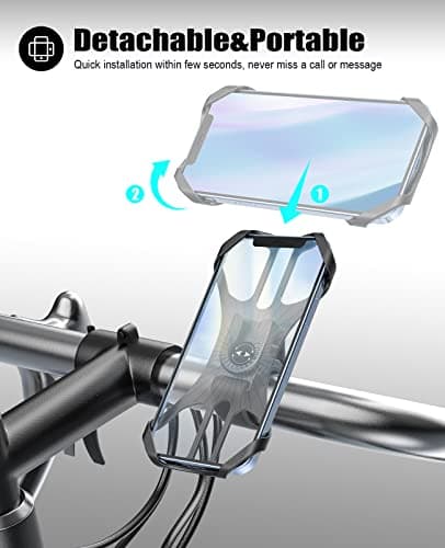 Acrhkoor Bike Phone Holder, 360° Rotatable Adjustable Detachable Motorcycle Phone Mount, Universal Silicone Bicycle Phone Holder Compatible with iPhone 13 12 11 Pro Max/XR/XS/8/7, Samsung (4.0"-7.0") — view 2