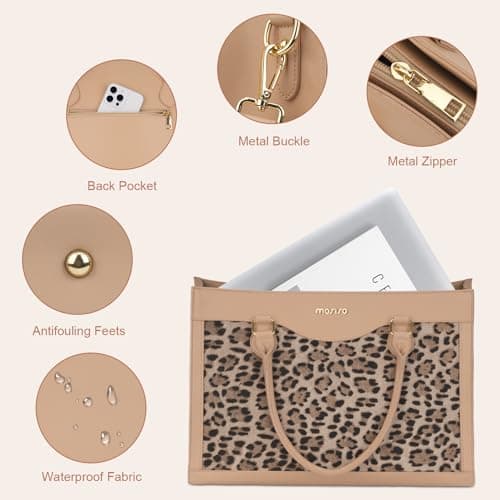 MOSISO Laptop Tote Bag, 15.6 inch PU Leather Laptop Bag, Apricot — view 6