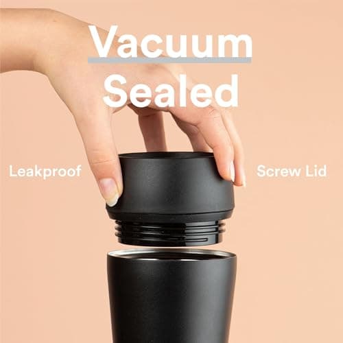 Moon 360° Travel Mugs - Leakproof Reusable Coffee Cup for Hot Drinks - Insulated Stainless Steel Thermal Mug, Fits Car Cup Holders (300ml, Powder Coat/Black) — view 4