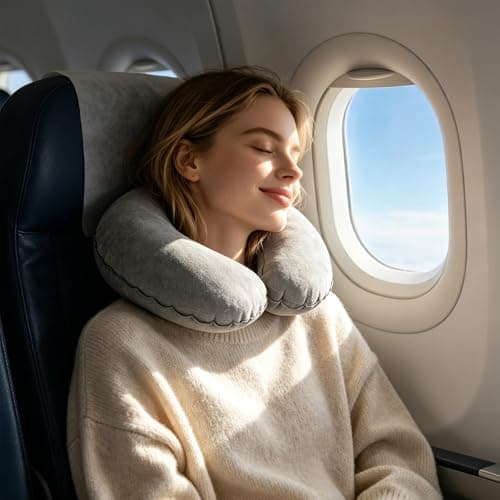 2Pcs Inflatable Travel Pillow,Inflatable Airplane Neck Pillow Blow up Pillows Portable Compact Small U Shape Headrest for Airplane Train Car Office Travel Essential Flight Pillows for a Long Hauls — view 2