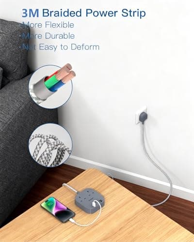 Addtam 3M Extension Lead with USB Slots, Power Strips with 2 Way Outlets — view 4
