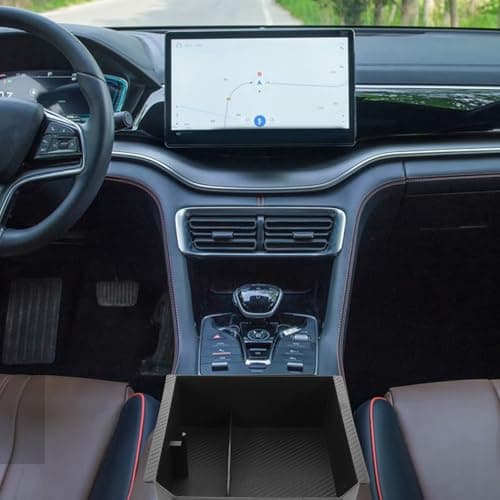 Garneck Carbon Fibre Car Center Console Organizer with Large Storage Capacity and Easy to Clean Surface, Sleek Black Interior Tray for Snacks and Phone Storage in Car Interior — view 6