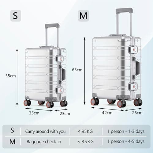 Simcat All Aluminum 20 inch Carry On Luggage, Aluminum Alloy Hard Shell Cabin Suitcase, Airline Approved Carry On Suitcase with TSA Locks, Silent Wheels (Silver, Modern Style) — view 3