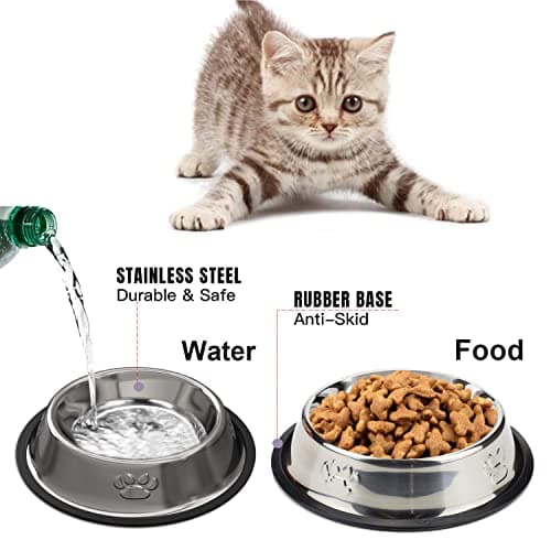 Cat Feeding Bowls, Non-Slip Stainless Steel Pet Set of 2, Metal Kitten Water & Food Dishes - Drop-Proof and Easy to Clean — view 3