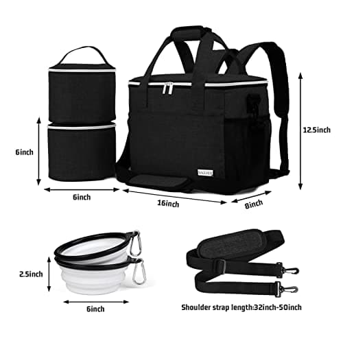 BAGLHER Dog Travel Bag Backpack Pet Supplies Backpack Pet Accessories Storage Bag 5-Piece Set With Shoulder Strap 2 Lined Pet Food Containers 4 Foldable Feeding Bowls Essential Kit for Pet travel — view 6