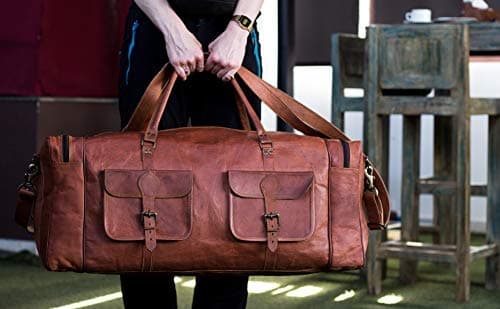 KPL Large 32 Inch Sports Bags for Men Leather Travel Bag Tote Weekend Sports Night Sports Bag, Brown, L — view 6