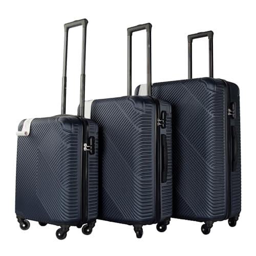 Neo 3 Piece Hard Shell Luggage Suitcase Set ABS Expandable Handle Lightweight Durable Trolley Travel with 360 Spinner Wheels Inbuilt Lock 20" 24" 28" (Navy Blue)