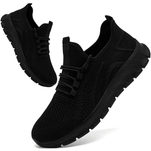 Mens Trainers Running Shoes Slip on Walking Gym Sneakers Black UK Size 9.5