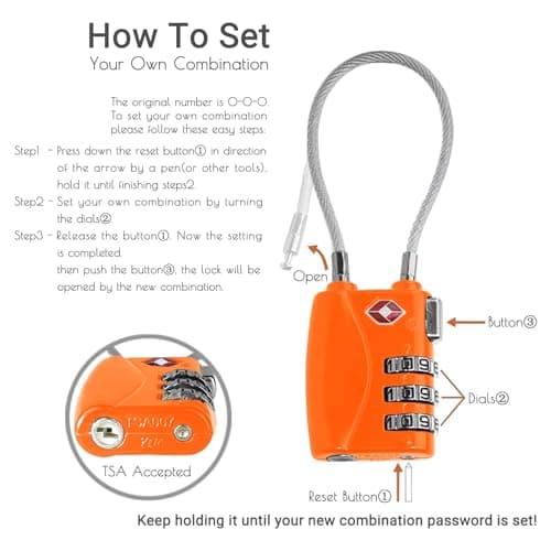 CFMOUR Suitcase Locks, 3-Dial TSA Approved Luggage Lock with Flexible Cable — view 5