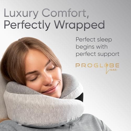 Proglobe Luxe Memory Foam Travel Neck Pillow, Organic Cotton, Light Gray — view 2