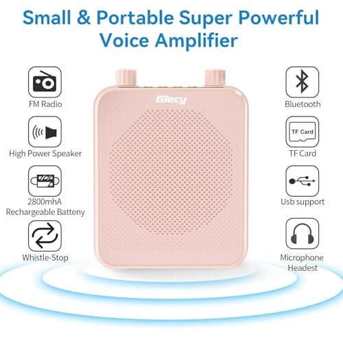 Giecy Voice Amplifier with Microphone Headset 30W Portable Multifunctional Amplifier 2800mAh Powerful Sound System for Teachers, Guides, Coaches, Presenters (Rose gold) — view 4