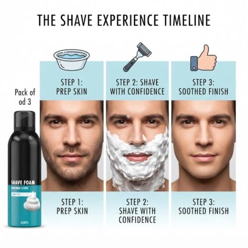 3 x 200ml Men’s Shaving Foam Mousse Sensitive Skin | Gentle Moisturising Shaving Cream for Clean, Comfortable & Irritation-Free Grooming | Smooth Face & Body Shave with Soft Aftershave Feel Multipack — view 6