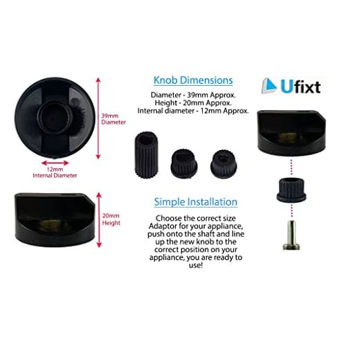 Ufixt Universal Cooker Control Knobs | 6 Pack Black Oven Dial Kit | Includes 18 Adapters for All Shaft Sizes | compatible with AEG Beko Bosch — view 2