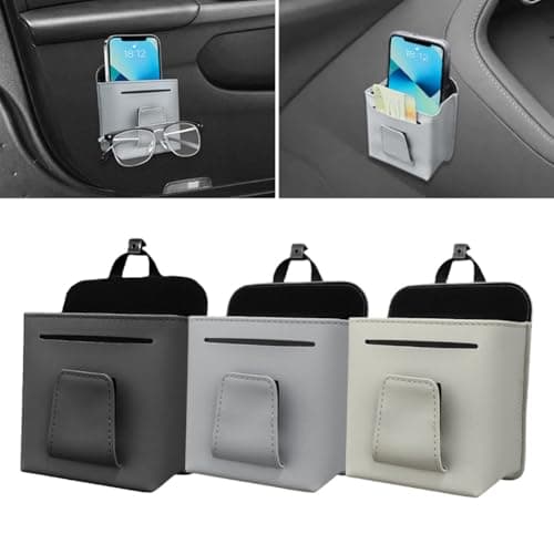 BildeeMait Portable Car for Door Pocket Organizer Checkered PU Leather for Mobile Phone(beige) — view 2