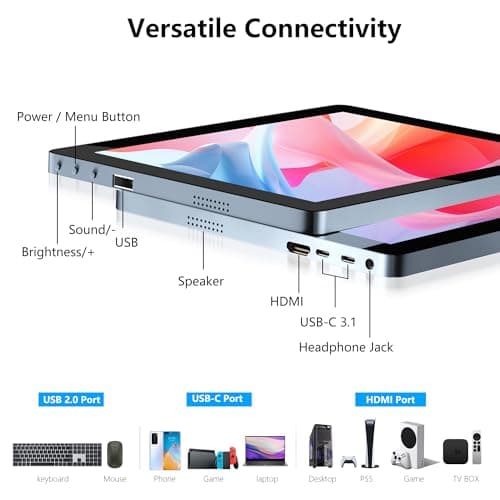 Thinlerain 9.7 Inch 2K Portable Monitor Touchscreen, 2048x1536 IPS Display with 10-Point Touch, HDMI & Dual USB-C, CNC Aluminum Body, Built-in Speaker, Protective Case for PC/Phone/Travel/Home Office — view 5