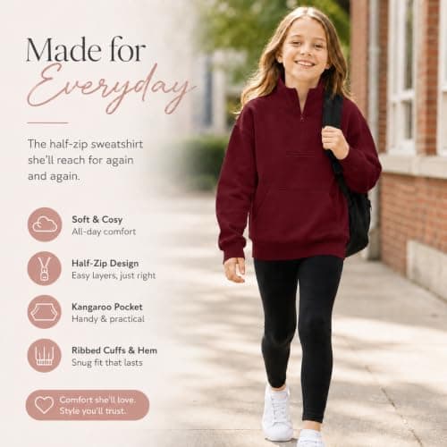XMWSPO Girls Fleece Thermal Tops,Quarter Zip Jumper with Thumb Hole,Travel — view 2