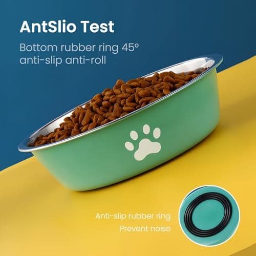 Dog Bowls 2 Pack, 450ml Stainless Steel Dog Food and Water Bowls with Non Slip Rubber Base, Small Dog Bowl Set for Puppies, Cats and Small Pets, Easy to Clean, Pink and Green — view 5