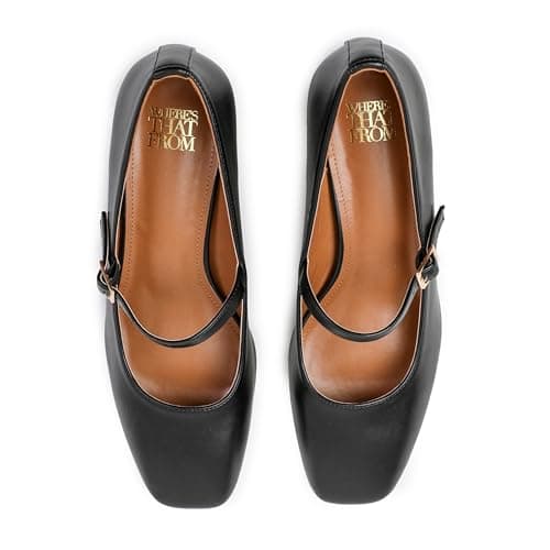 Womens Low Mid Block Heel Ankle Strap Smart Work Office Comfort Court Shoes Wide Fit Closed Toe Comfy Party Casual Travel Shoes Black Faux Leather — view 5