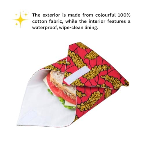 Reusable Sandwich Wrap - Washable, Leakproof, Double-Layered, Fabric, Foldable, Space Saver Sandwich Bag - Zero Waste Alternative to Cling Film, Aluminium Foil, Plastic Containers. (Red) — view 3