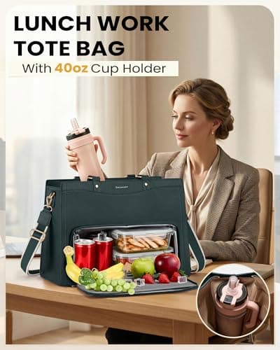 RAINSMORE Teacher Bag 15.6 Inch Laptop Bag with Lunch Compartment PU Leather Laptop Tote Bags for Women Professional Work Bag for College Office DeepGreen — view 3