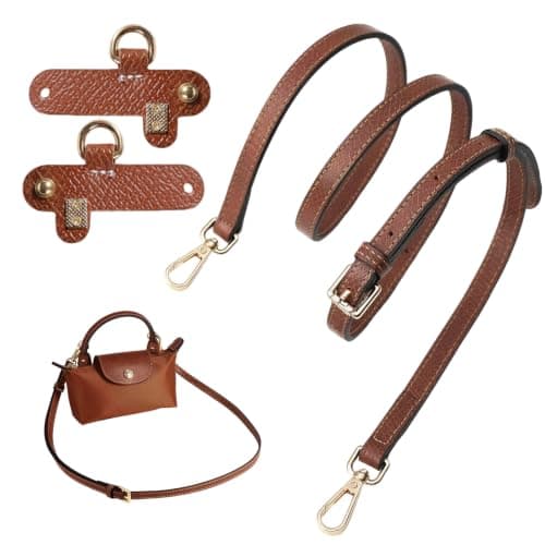 Leather Bag Strap Replacement for Mini Bags, Adjustable No Punch Shoulder Strap with Adapter Kit, PU Leather Crossbody Strap Compatible with Handbags, Shoulder Bags and Purse, 37-49 Inches Brown