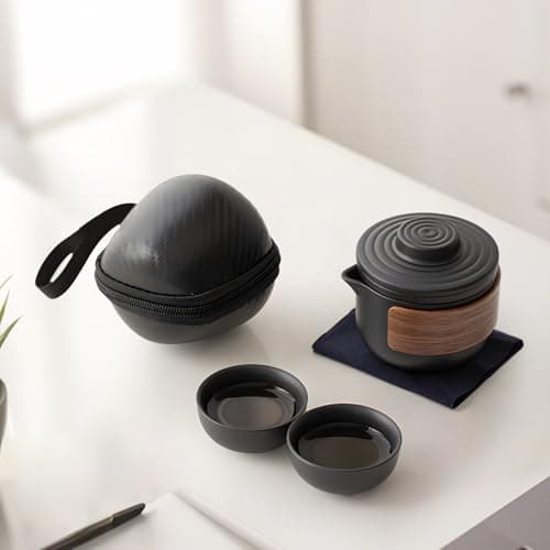 YOFAPA 4 PCS Portable Travel Tea Set, Mini Kung Fu Tea Pot and Cups with Black Carry Case, Compact Ceramic Tea Pot Kit for Outdoor Camping, Office Tea Breaks, Afternoon Tea — view 2