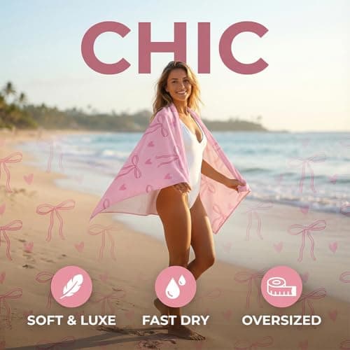 VorErgyllic Pink Bow Beach Towel for Girls Women - Cute Bow Pool Towel Plush Fabric Kids Adult Gift for Bath Sport Travel Swimming Camping 75x150cm — view 5