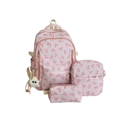 White Large Capacity Campus Backpack with Matching Meal Bag and Pencil Case Floral Print Lightweight Durable Casual Versatile Rucksack with Ergonomic Straps for School Outdoor Travel Daily Use Bookbag