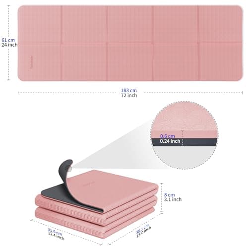 Foldable Yoga Mat for Travel, Non-Slip Exercise Pilates Fitness Mat, Pink — view 3