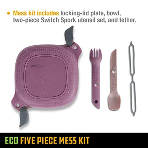 UCO ECO 5-Piece Camping Mess Kit with Bowl, Plate, Switch Spork Utensil Set - Plum Purple — view 5