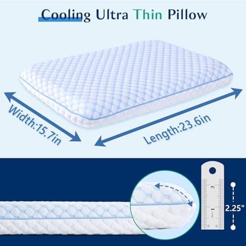 Iwacool Ultra Thin Cooling Memory Foam Pillow for Stomach and Back Sleepers/Low Profile Flat 2.25inch Stomach Sleeper Pillows with Soft Cover Washable for Sleeping — view 3