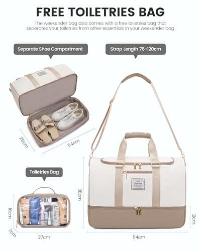 LOVEVOOK Travel Duffle Bags for Women, 50L Large Weekend Hospital Overnight Holdall with Toiletry Bag, Gym Yoga Bags with Shoe Compartment & Wet Pocket, Hand Luggage Bag for Flight Travel Sports — view 2