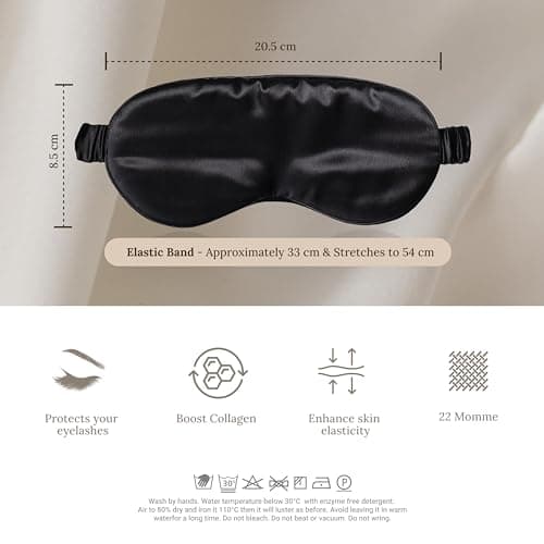 SILKSLEEK Eye Mask for Sleeping, 22 Momme Pure Mulberry Silk Sleep Mask Filled with 100% Pure Silk, Travel Essentials, Super Soft & Comfortable Blackout Eye Mask in Gift Box… (Black) — view 4