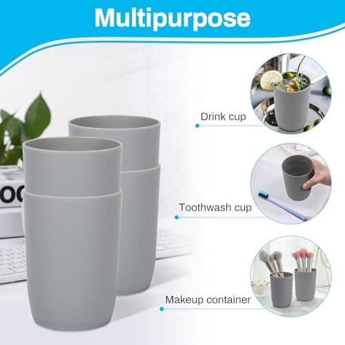 Topsky 4-Pieces Dishwasher Safe Plastic Tumblers Travel Mouthwash Cup Reusable Water Cup Travel Camping Portable Cups Coloured Plastic Cups Grey 280ml — view 3