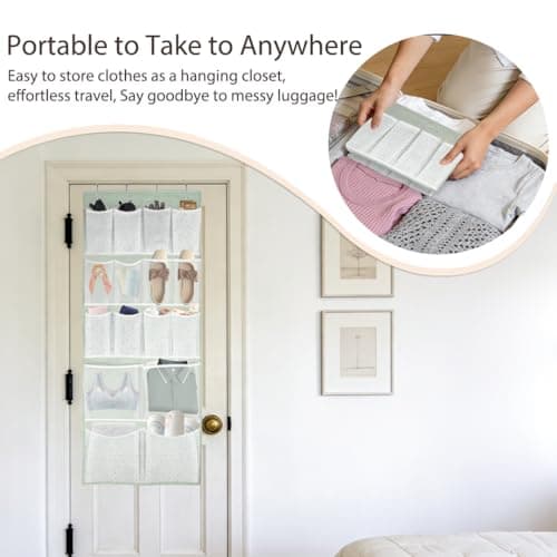 16 Pockets - Over Door Hanging Organiser with 4 Kinds Pouches,Back of Door Bathroom Hanging Shelves Holder for Shoes,Sock,Hat,Underwear,Travel Outfit,Space-saving Storage Organization for Home,Dorm,RV — view 2