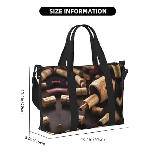 Wine Bottle Cork print Travel Duffel Bag,workout duffel bag, overnight shoulder Bag,Weekender Bag for Women Men, Black, One Size — view 4