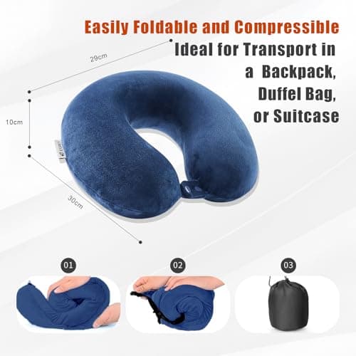 Egret Memory Foam Travel Neck Pillow, 360° Head, Neck & Chin Support, 2-Level Adjustable Neck Pillow for Travel with Removable Washable Cover, for Long Flights (Navy Blue — view 4