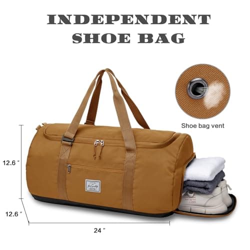 Lyweem Travel Duffel Bag for Men, 60L Large Sports Duffle Bag Backpack for Women Weekender Overnight Holdall Bags with Shoes Compartment Multifunctional Gym Bags, Brown — view 5