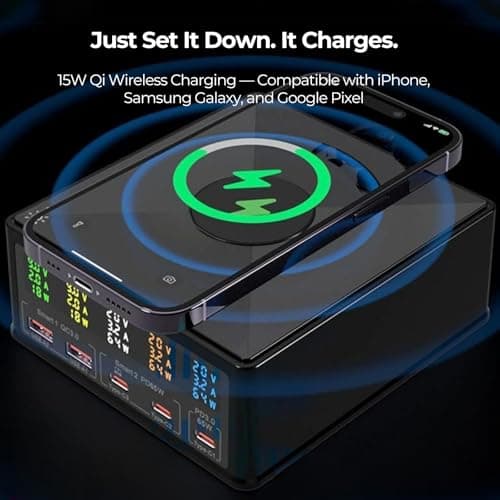 USB Charger Station Multi Port: Desktop 160W Power Fast Charging Hub Wall Block PD 3.0 – 5 Ports with Wireless Pad & Digital Display — view 4