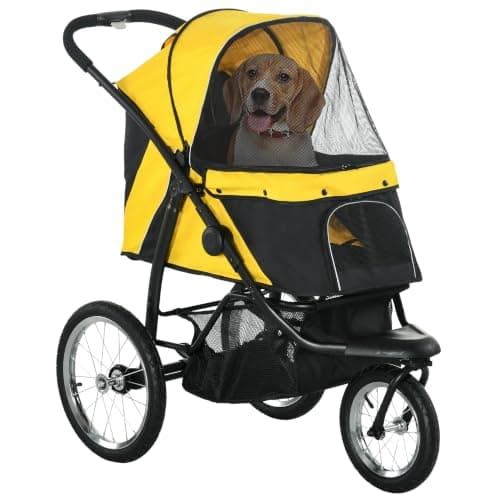 PawHut Dog Pram for Medium Small Breeds w/Rubber Wheels, Yellow