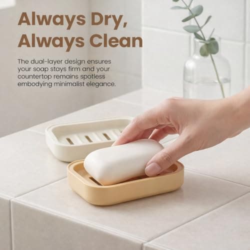 2PCS Soap Dish, Soap Dish for Shower, Double Soap Dish with Drainage, Anti-Slip and PortableSoap Holder for Bathroom, Kitchen Sponges, Keep Soap Dry and Clean(White & Khaki) — view 3