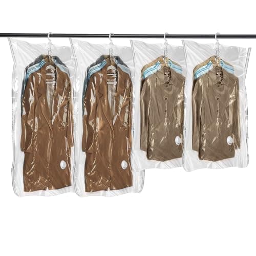 Flintronic Hanging Vacuum Storage Bags, 4pcs(2 Long 135x70CM & 2 Short 110x70CM) Vacuum Compression Zipper Storage Bags, Space Saver for Clothes, Suits, Dresses, Coats or Jackets