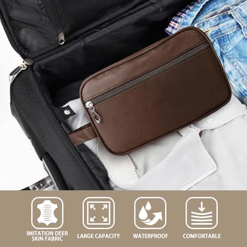 Toiletry Bag for Men, Large Travel Wash Bag Water-Resistant Gym Shaving Organiser Bag, Shower Bathroom Makeup Bag with Handle for Cosmetics Brushes Tools (Brown) — view 4