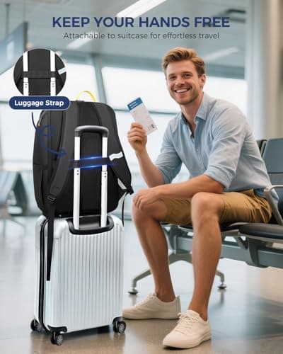 Ponhog Laptop Backpack for Men - 18.4 Inch Large Travel Backpack,40L Tech Backpack with USB Charging Port Anti-Theft Pocket,900D Smart Rucksack for College Business Work Overnight Black — view 6